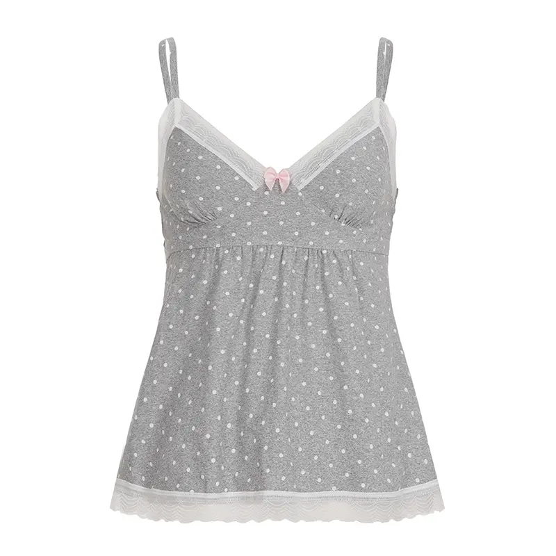 Rockmore Polka Dot Print Women's Camisole Summer Y2K Coquette Lace Bow V Neck A-Line Sleeveless Tops Fashion Sweet Tanks