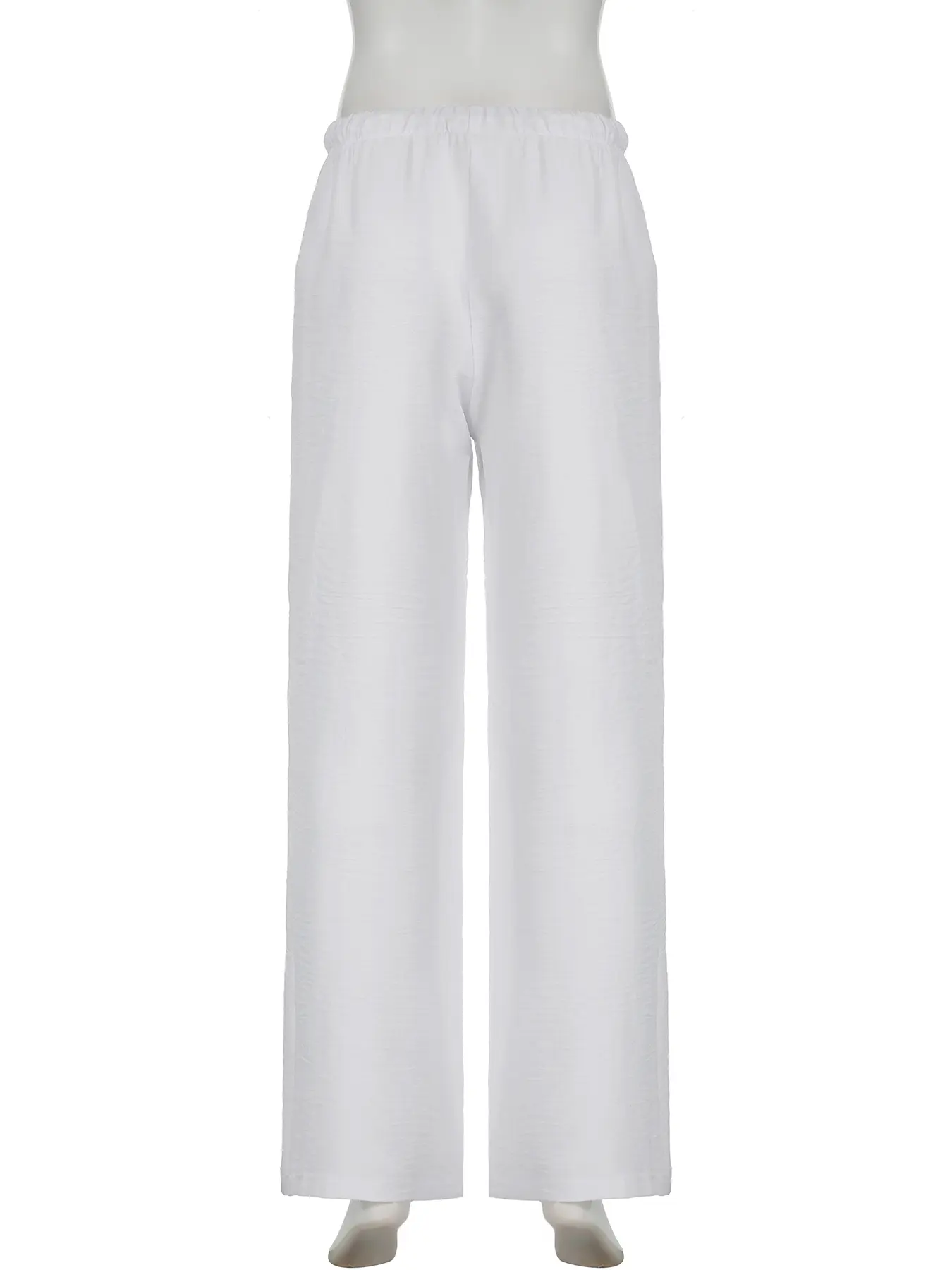 Rockmore White Pants Women All Match Center Split Casual Trousers Drawstring Elasticized Mid Waist Solid Sweatpants Y2k Clothes