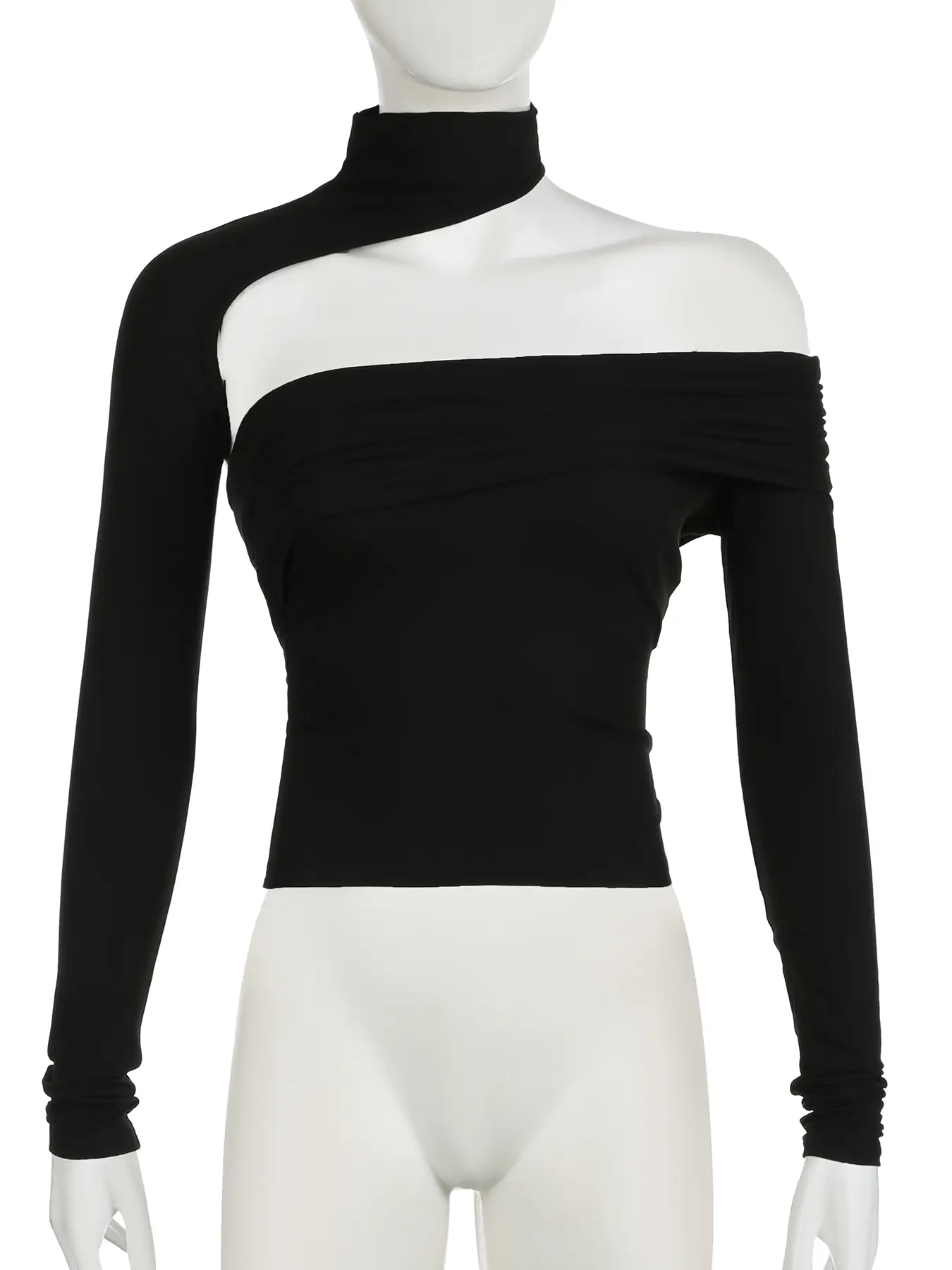 Rockmore Y2k Aesthetical Solid Designer Strapless Slim Long Sleeve Elegant Sexy Tanks Top Chic Asymmetric T-shirt Korean Clothes