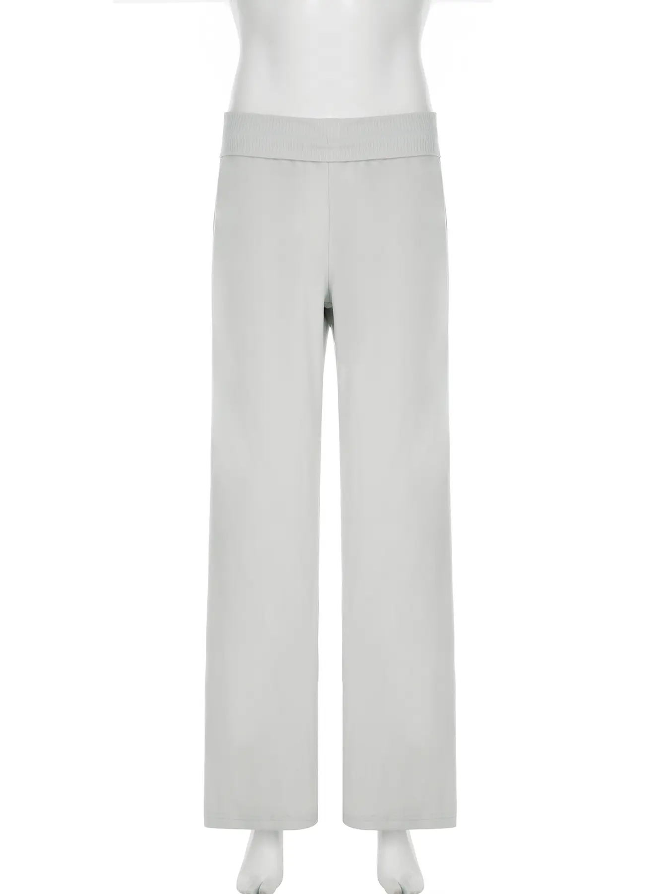 Rockmore Gray Solid Elastic Waist Straight Leg Pant Women's Streetwear All-match Basic Bottoms Velvet Basic Chic Korean Trousers