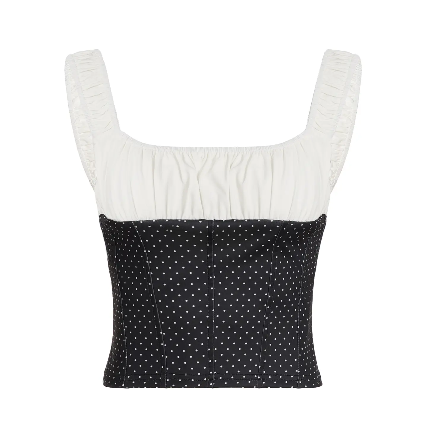 Rockmore French Low-Cut Sexy Patchwork Contrast Ladies Camisole Fashion Street Pleated Square Neck Polka Dot Print Crop Tops