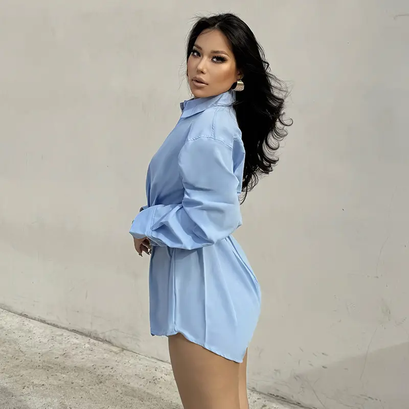 Rockmore Women's Solid Color Casual Shirt Romper Loose-Fit Long Sleeve Single Button Front Jumpsuit Spring & Fall Fashion