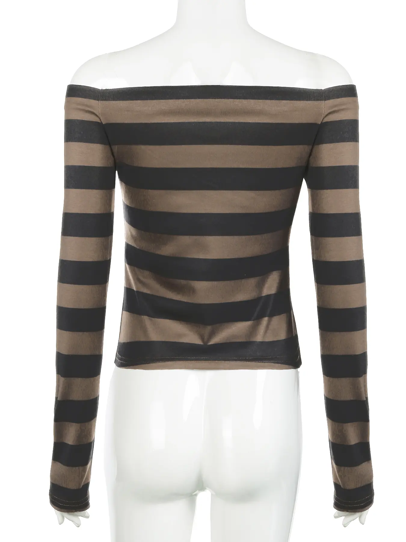 Rockmore Slim Striped One-Shoulder T-Shirt Korean Long Sleeve Knitted High Street Women Top Harajuku Casual Basics Tees Y2k Chic
