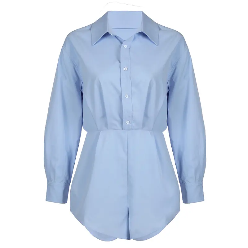 Rockmore Women's Solid Color Casual Shirt Romper Loose-Fit Long Sleeve Single Button Front Jumpsuit Spring & Fall Fashion