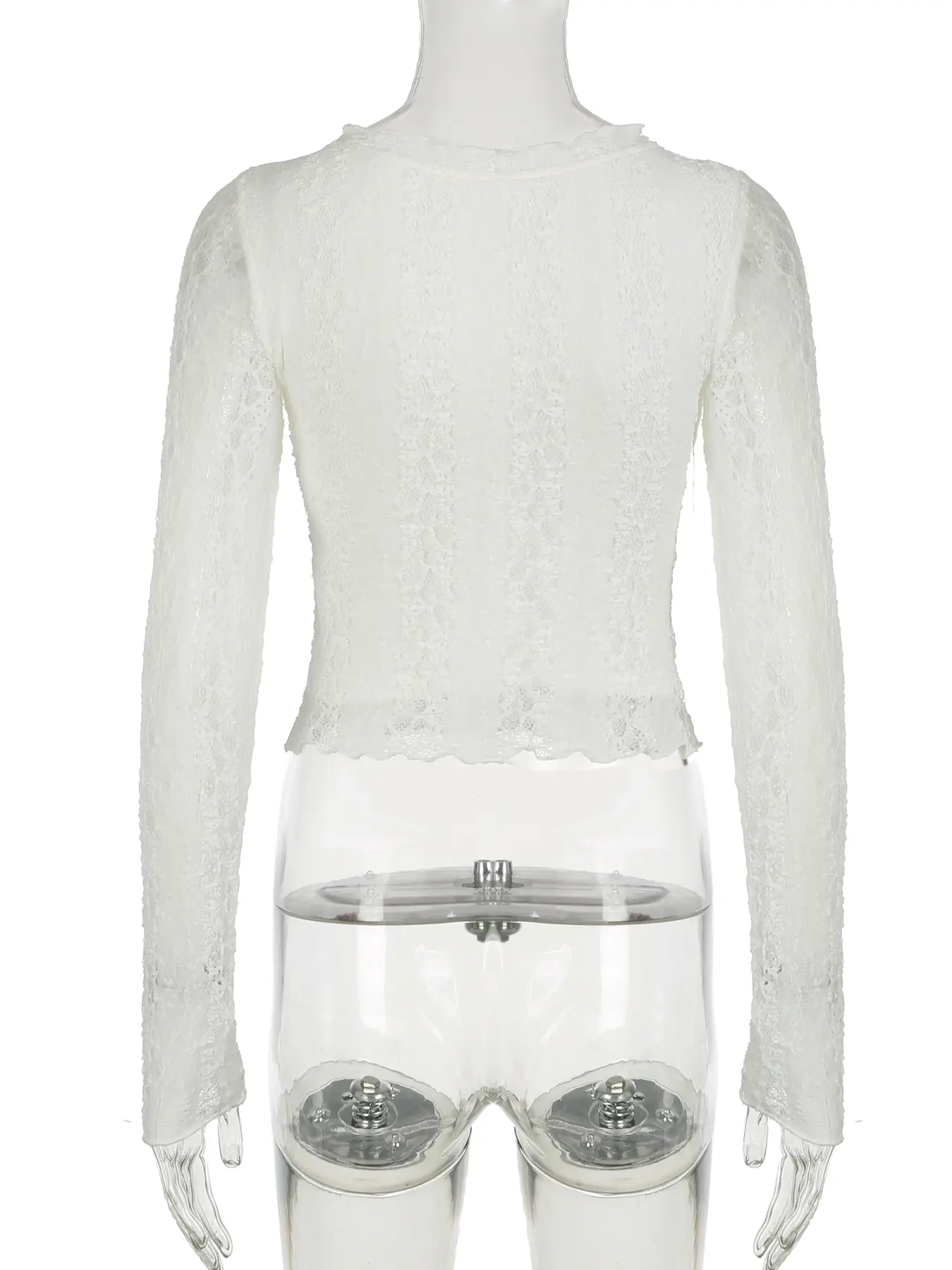 Rockmore Sexy Semi-see-through Lace Mesh Tops Women Long Sleeve Slim Y2k Aesthetic Harajuku Vintage Grunge Fairycore Clothing