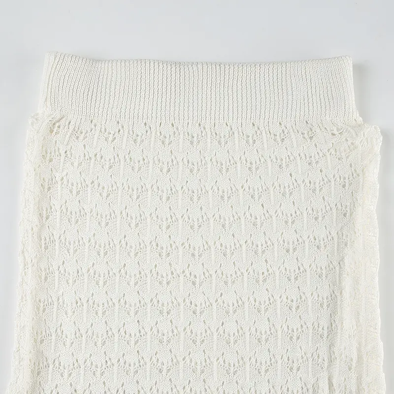 Rockmore Hollow out Knitted Long Skirt for Women Elegant Solid Slim High Waist Split Wrap Design for Spring Summer Beach Holiday