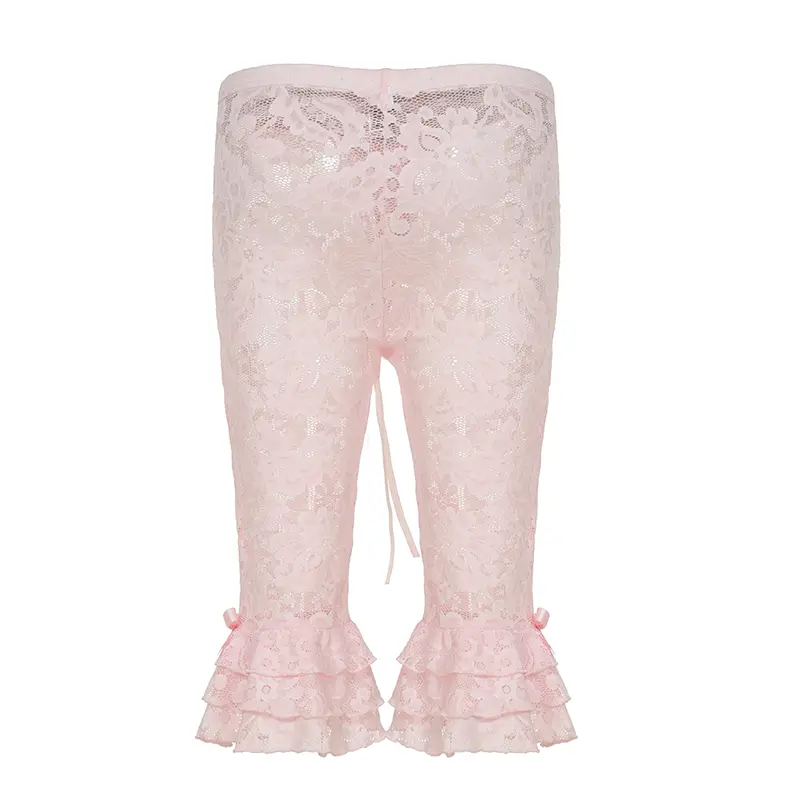 Lace Jacquard Sexy Knee-length Pants Women Shirring Tierred Coquette Shorts Summer Hipster Wild Basic Midnight Club Party Bottom