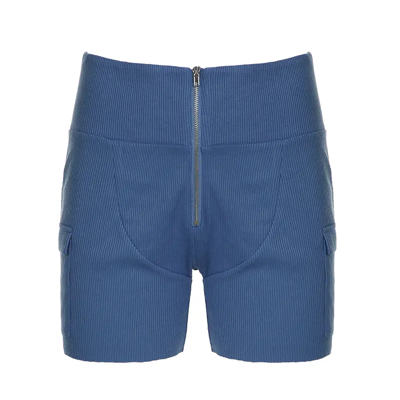 Rockmore Women's High Elasticity Cycling Shorts Side Pocket Design Fashion Knitted Zip Up Short Pants Casual Sportswear Ladies