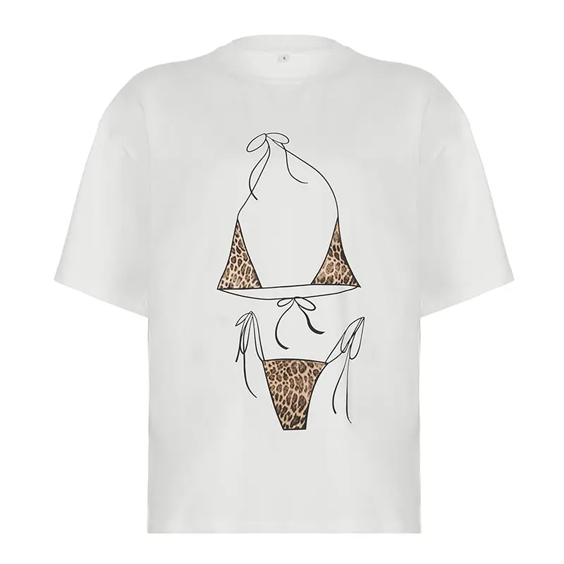 Bikini Shape Print Loose Short Sleeve T-Shirt for Women Summer Street Basic Casual Top Comfortable Stylish Tee for Daily Wear