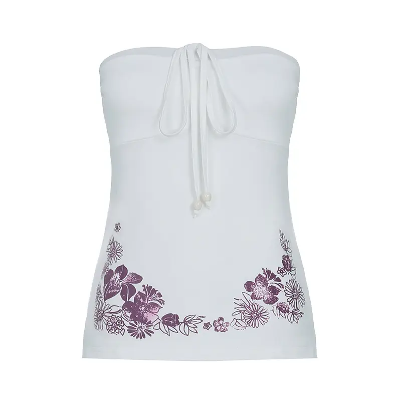 Rockmore Women's Flower Print Tube Top Summer Tie-up Backless Tight fit Camisole Y2K Coquette Aesthetic Holiday Strapless Vest