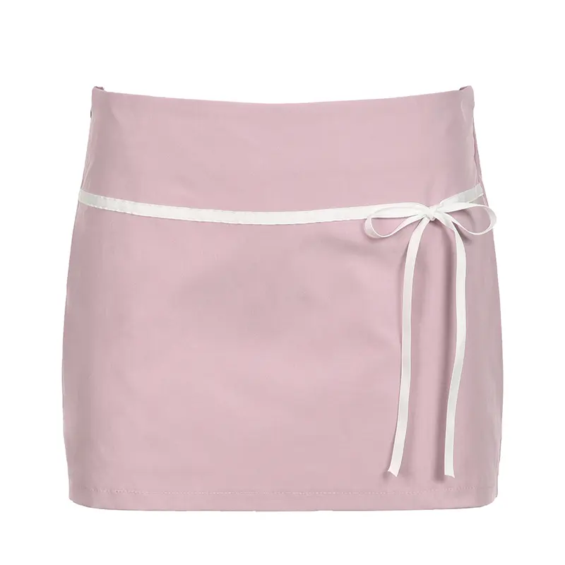 Rockmore Bow Ribbon Stitching Mini Skirts Coquette Outfits Low Waist Elastic Short Skirts Y2K Aesthetic Fairycore Korean New
