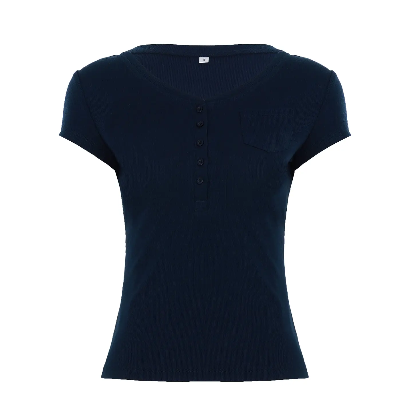 Rockmore Women's Solid Color Casual T-Shirt with Slim Fit Button Collar Short Sleeves Stylish Knit Top for Summer Street Fashion