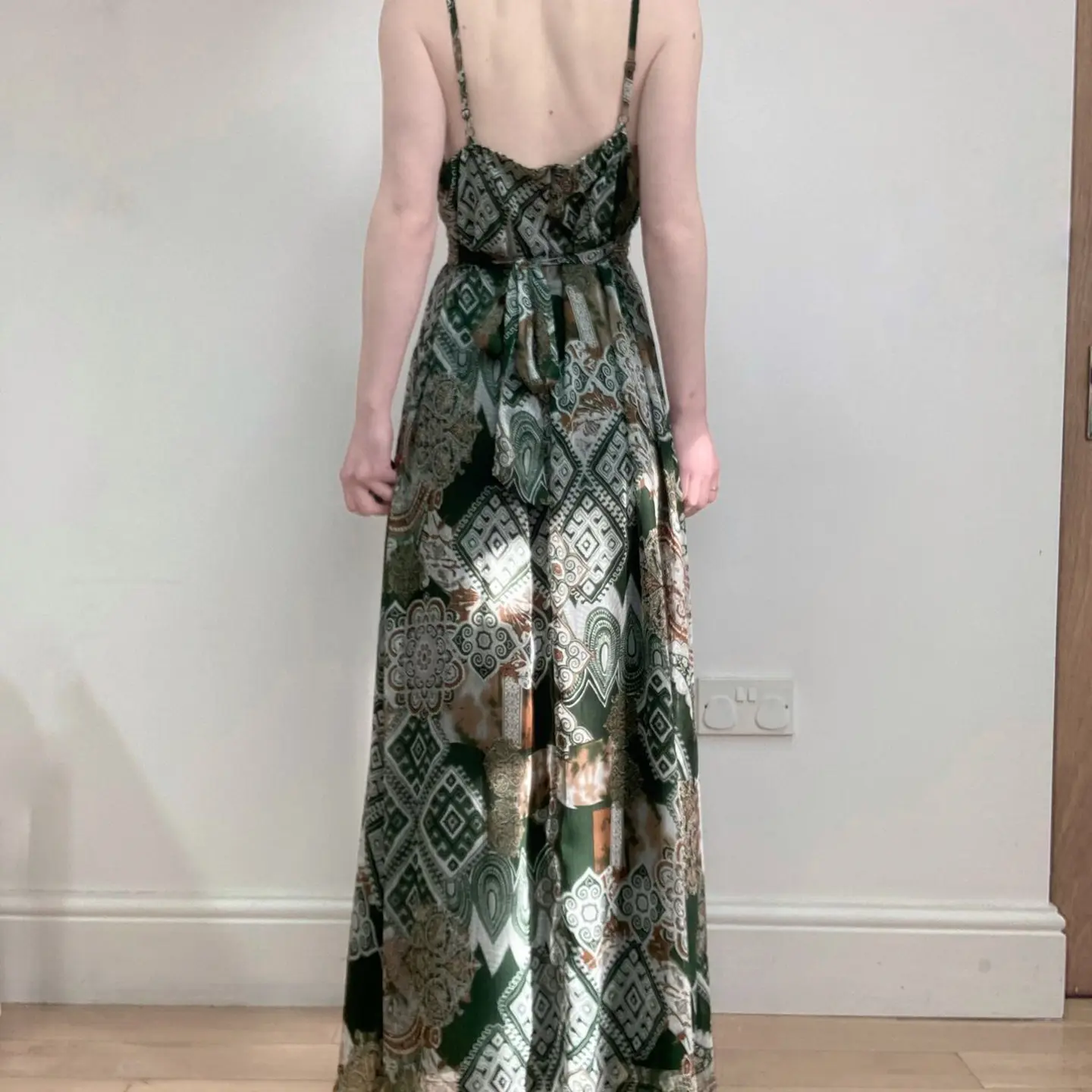 Boho Vintage Print Women's Cami Dress Chiffon V Neck Spaghetti Strap Long Dresses for Holiday Vacation Summer vestido femininos
