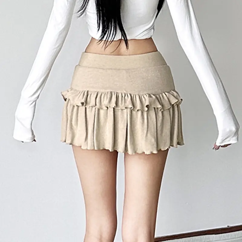 Rockmore Coquette Solid Pleated Super Mini Skirt Preppy Sexy Slim Low Waist Cotton Short Skirts Women 2025 Summer Streetwear
