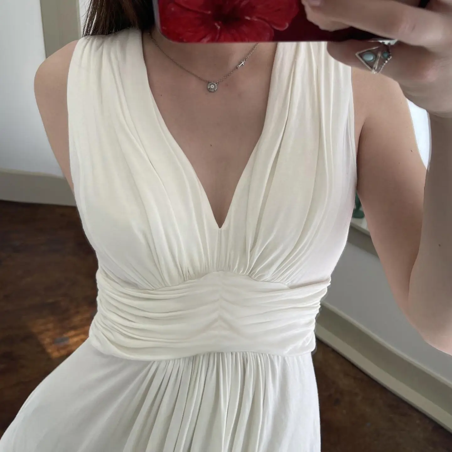 Rockmore White Women's Pleated Slim Vest Solid Color V Neck A-line Tops Sleeveless Camisole Summer Women's Tank Top