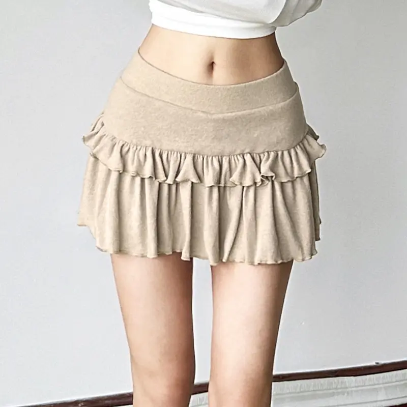 Rockmore Coquette Solid Pleated Super Mini Skirt Preppy Sexy Slim Low Waist Cotton Short Skirts Women 2025 Summer Streetwear