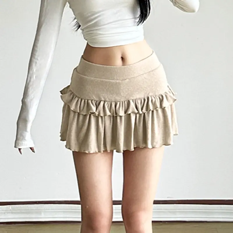 Rockmore Coquette Solid Pleated Super Mini Skirt Preppy Sexy Slim Low Waist Cotton Short Skirts Women 2025 Summer Streetwear
