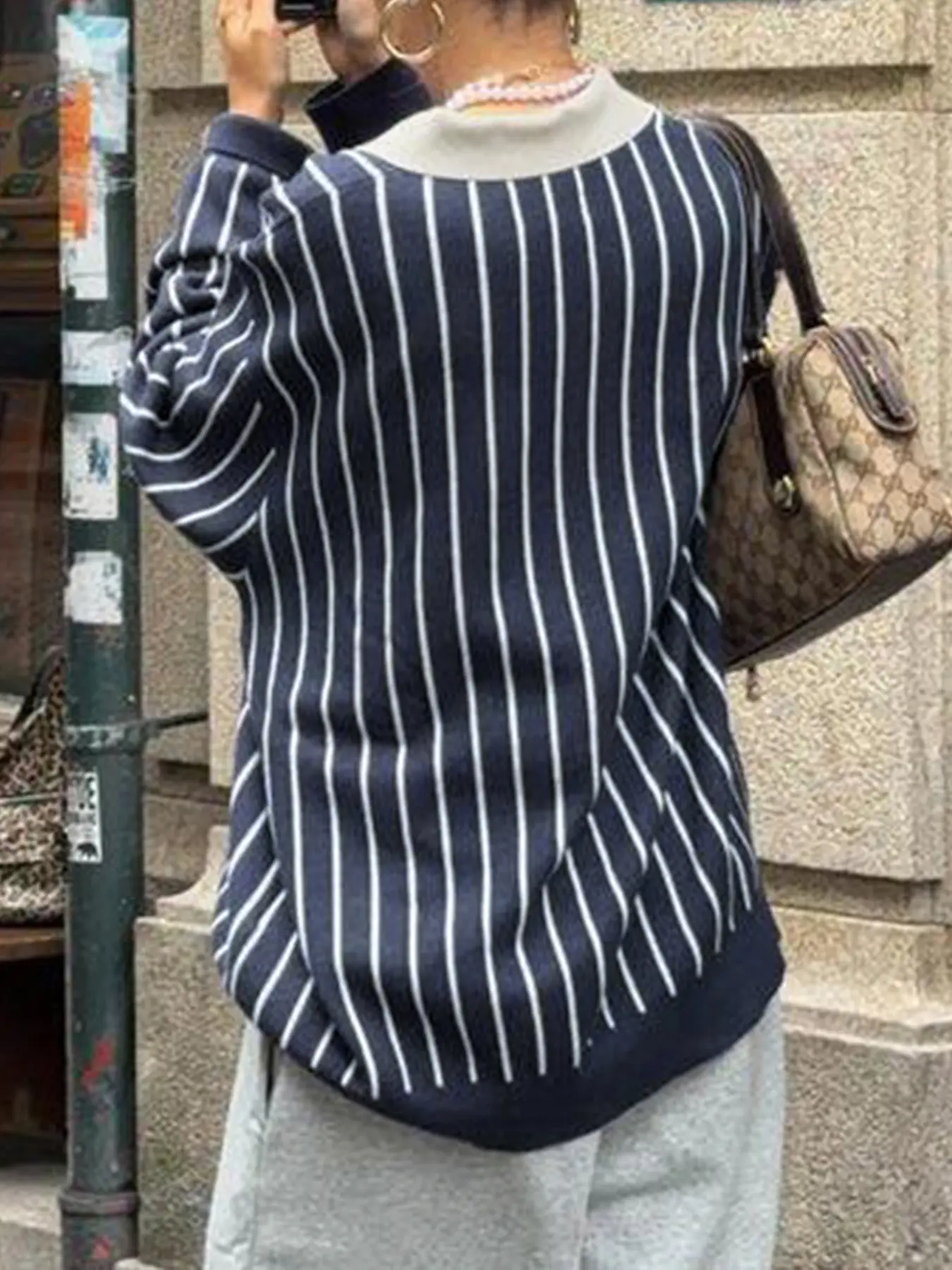 Rockmore Chic Casual Oversize Striped Sweatshirt Korean Fashion Autumn Long Sleeve Top Women's Pullovers All Match Y2k 2000s Y2k