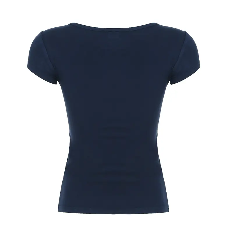 Rockmore Solid Twisted Cut-out T-shirts for Women Square Neck Short Sleeve Stretch Basic Slim Tops Summer Casual T Shirt Korean