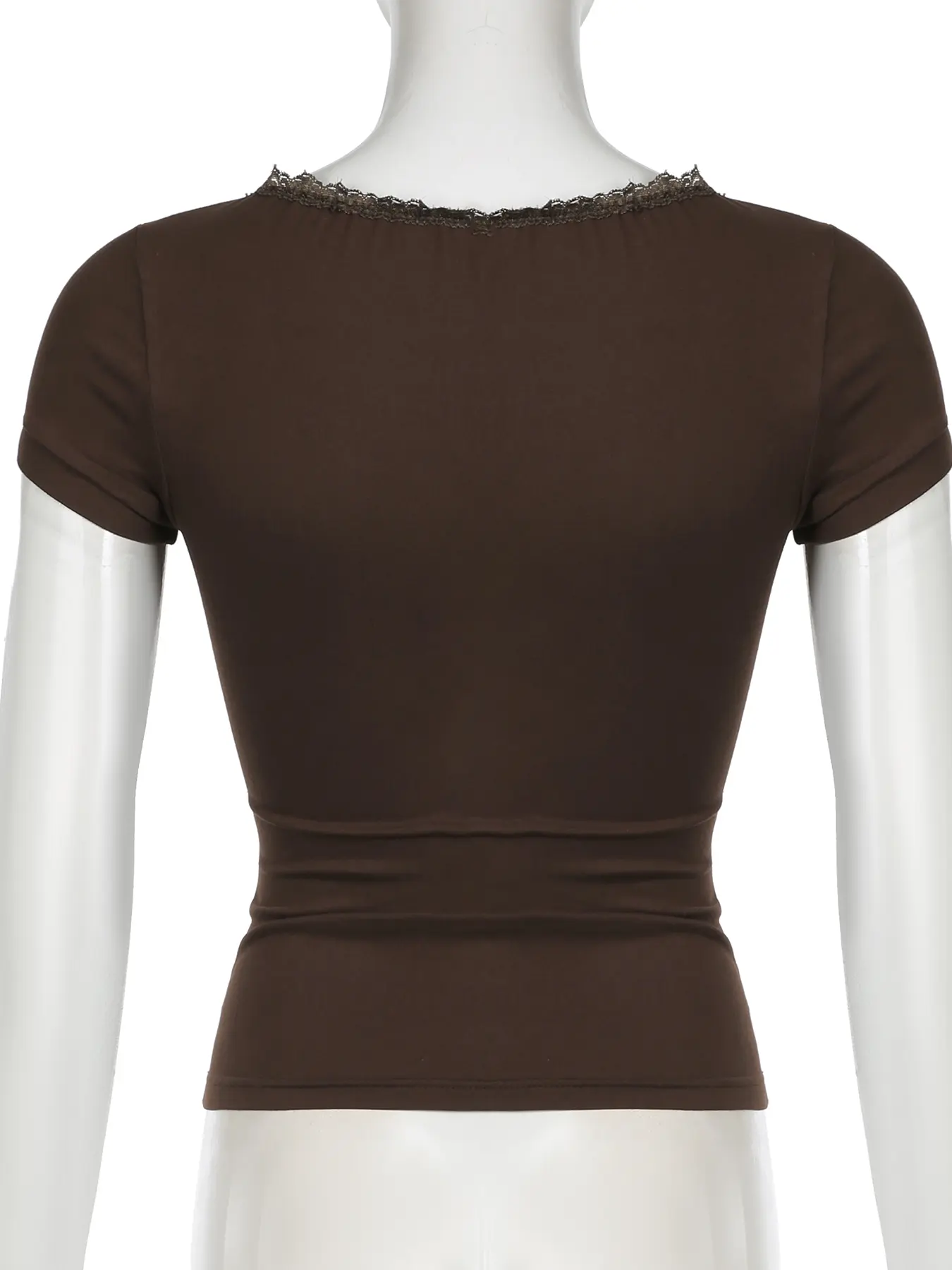 Rockmore 2024 New Retro Brown V-Neck T-shirt Y2k Streetwear Lace Up Tee Summer Short Sleeve Clothes Fashion Women's Tops Elegant