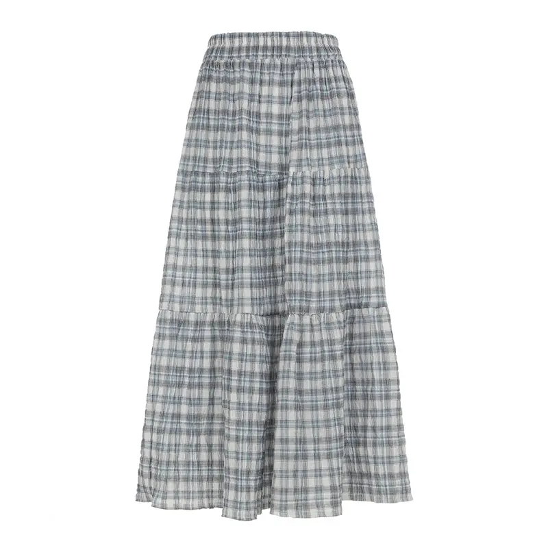 Rockmore Casual Patchwork Plaid Tiered Skirt Women 2025 Vintage Checkered High Waisted Elastic Waist Baggy Long Skirt Korean