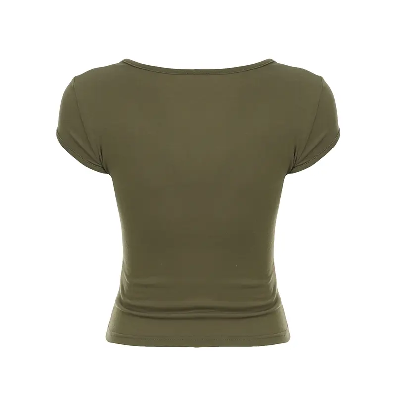 Rockmore Women's Floral Embroidery V Neck T Shirt Summer Vintage Casual Short Sleeve Crop Tops Y2K Coquette Slim T-shirt 2025