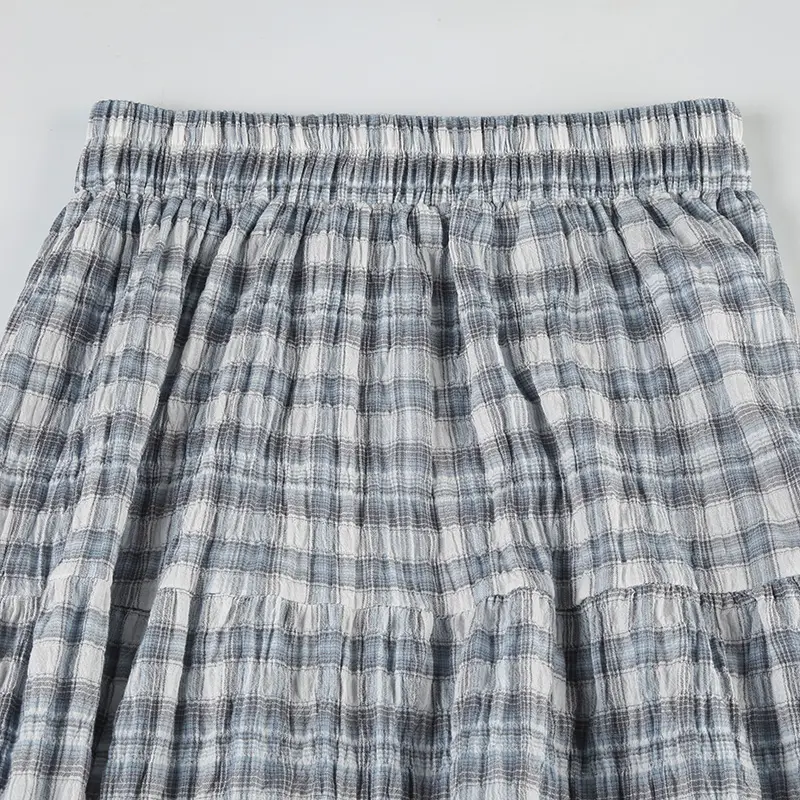 Rockmore Casual Patchwork Plaid Tiered Skirt Women 2025 Vintage Checkered High Waisted Elastic Waist Baggy Long Skirt Korean