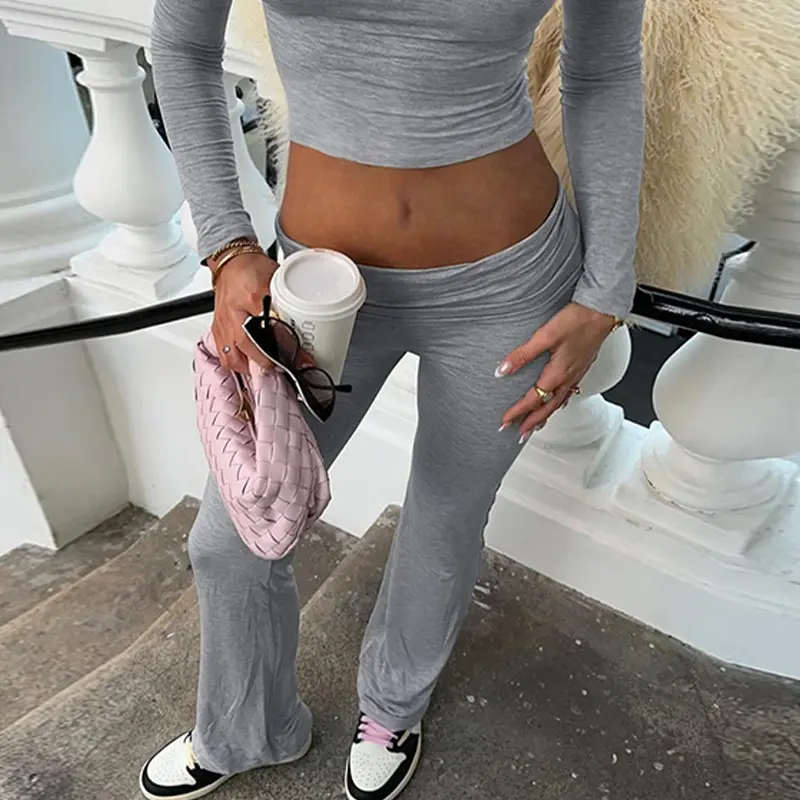 Rockmore Women's Plain High Waist Flare Leg Leggings Summer Elastic Skinny Pants Solid Comfy Breathable Bell Bottom Trousers