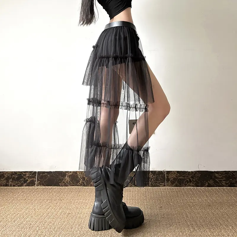 Rockmore Gothic Shorts Match Belt Detachable Mesh Splicing Hot Girl Dark Academic Pants Women Summer Versatile Stretch Shorts