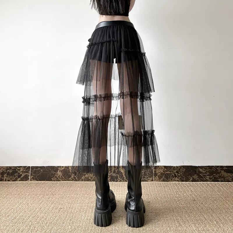 Rockmore Gothic Shorts Match Belt Detachable Mesh Splicing Hot Girl Dark Academic Pants Women Summer Versatile Stretch Shorts