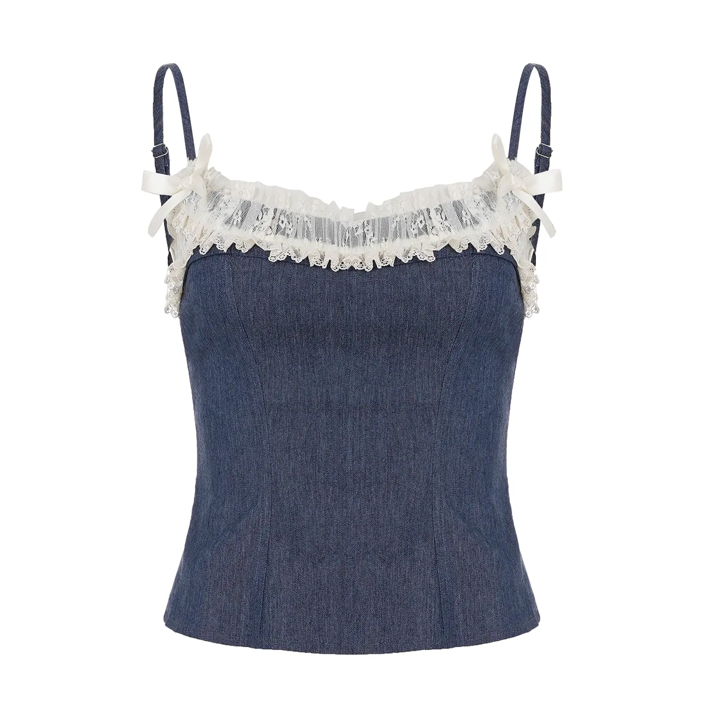 Rockmore Women's Lace Frills Patchwork Camisole Cute Spaghetti Strap Bow Detail Slim Fit Crop Top Y2K Aesthetic Tank Top Females