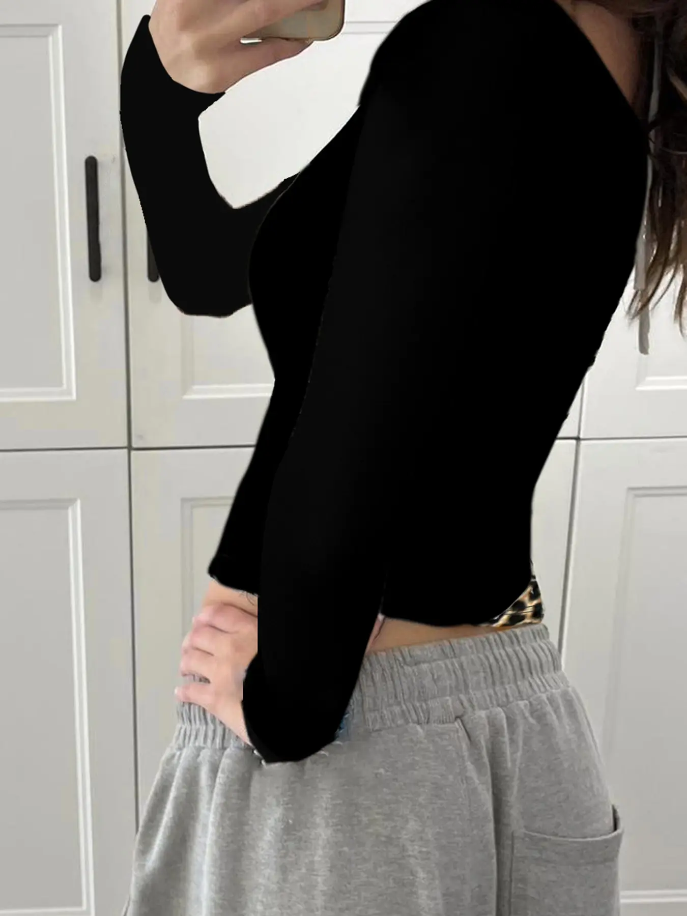Rockmore Leopard Print Contrast Patchwork Halter T Shirt Women Y2K Aesthetic Long Sleeve T-shirt Autumn Vintage Slim Crop Tops