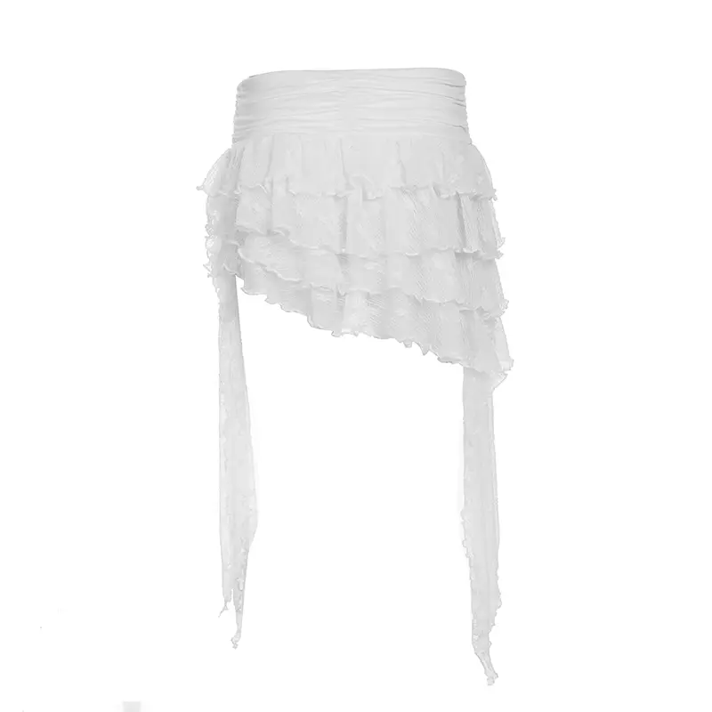 Flower Women's Ruffle Irregular Lace Skirt Elegant High Waist Tiered Layer Ribbon Mini Skirt Summer Bottoms Y2k Downtown Girl