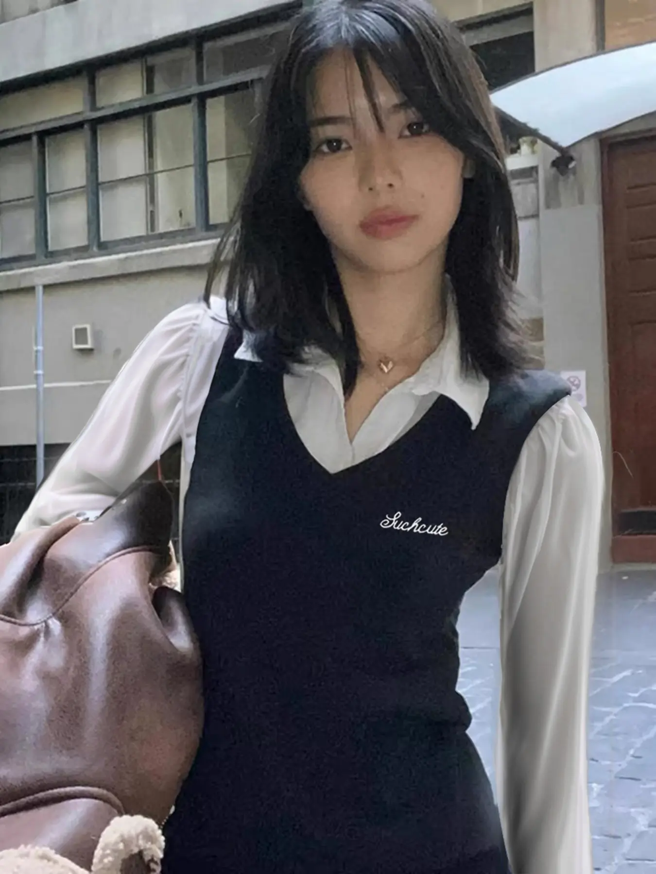 Rockmore Preppy Style Patchwork False Two Piece Long Sleeve T-Shirt Autumn Women Embroidery Casual Korean Lapel Pullover Tops