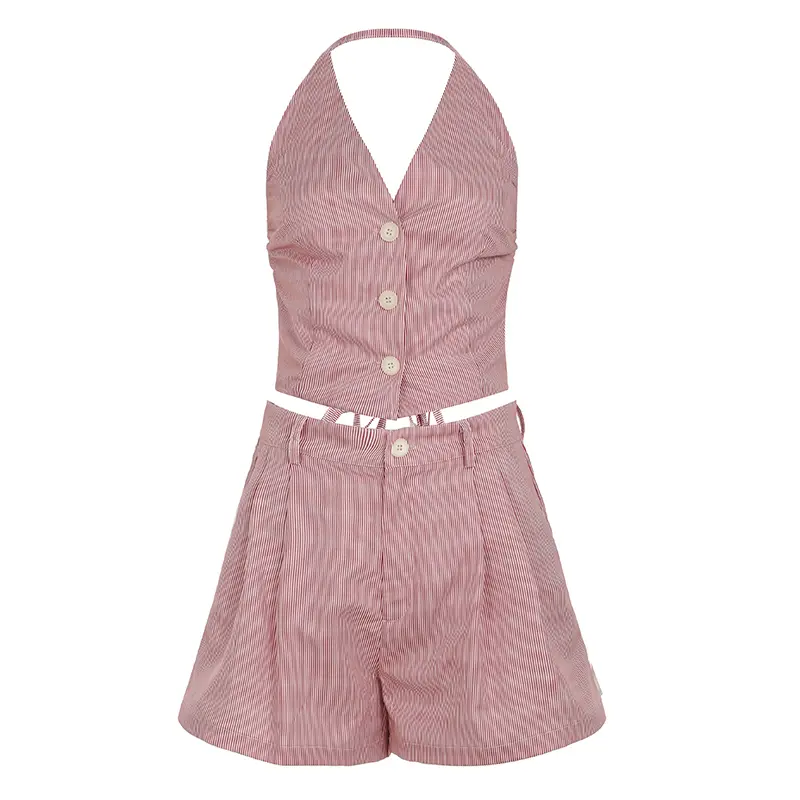 Rockmore Women Two Piece Sets Sleeveless Striped V Neck Crop Tops and Short Pants Suits Street Casual Matching Shorts Sets y2k