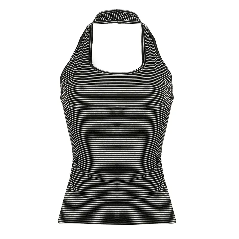 Rockmore Women's Striped U-neck Halter Top Korean Coquette Backless Tanks Street Fashion Sexy Sleeveless Cami Top Summer Ladies