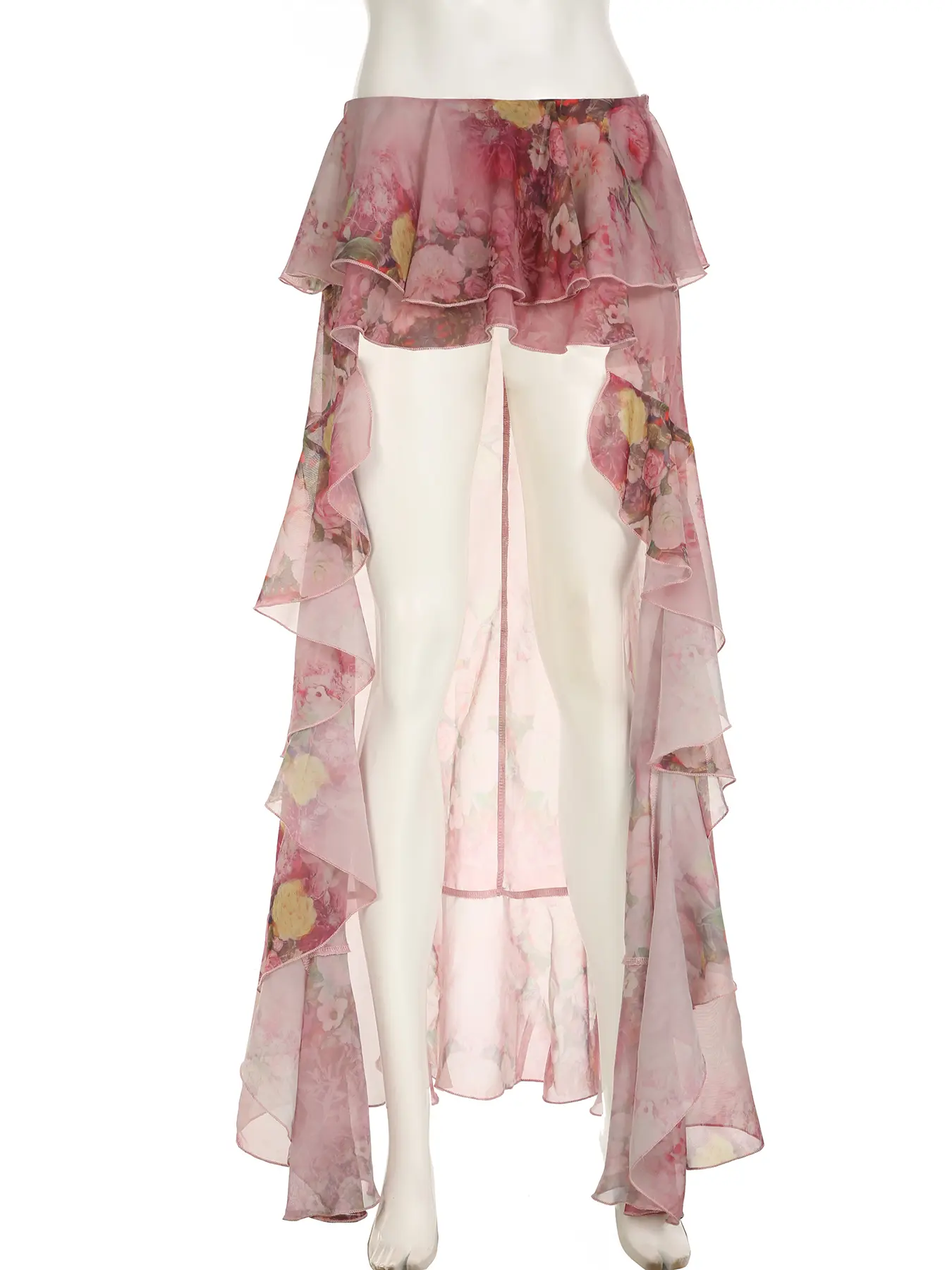 Rockmore Vacation Floral Printed Ruffle Half Bodycon Skirt Low Waist Y2K Aesthetics Lace Skirt Harajuku Grunge Fairycore Clothes