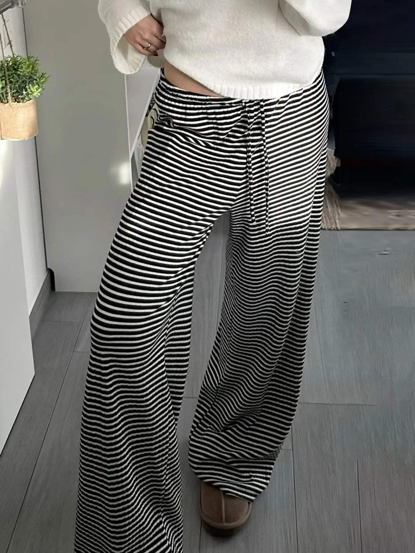 Rockmore Harajuku Striped Low Waist Straight Pants Women Old Money Style Streetwear Fashion Baggy Trousers Casual Pants Summer