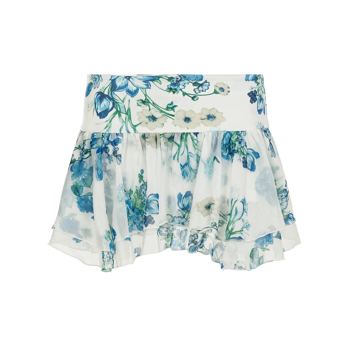 Rockmore Floral Print Mesh Mini Skirts for Women Y2k Coquette Aesthetic Irregular Mesh Low Waist Pleated Skirt Summer 2025