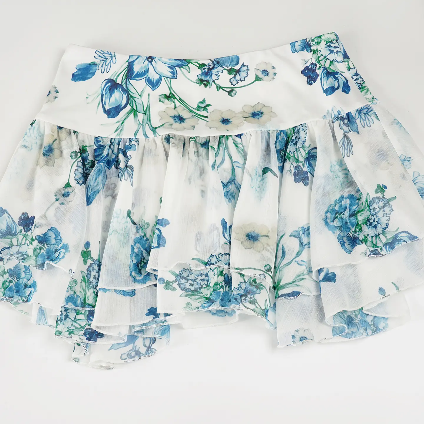Rockmore Floral Print Mesh Mini Skirts for Women Y2k Coquette Aesthetic Irregular Mesh Low Waist Pleated Skirt Summer 2025