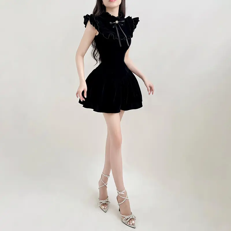 Rockmore Elegant Velvet Black Mini Dresses Sleeveless A-line Korean Fashion Birthday Party Coquette Sexy Ballroom Dress Women