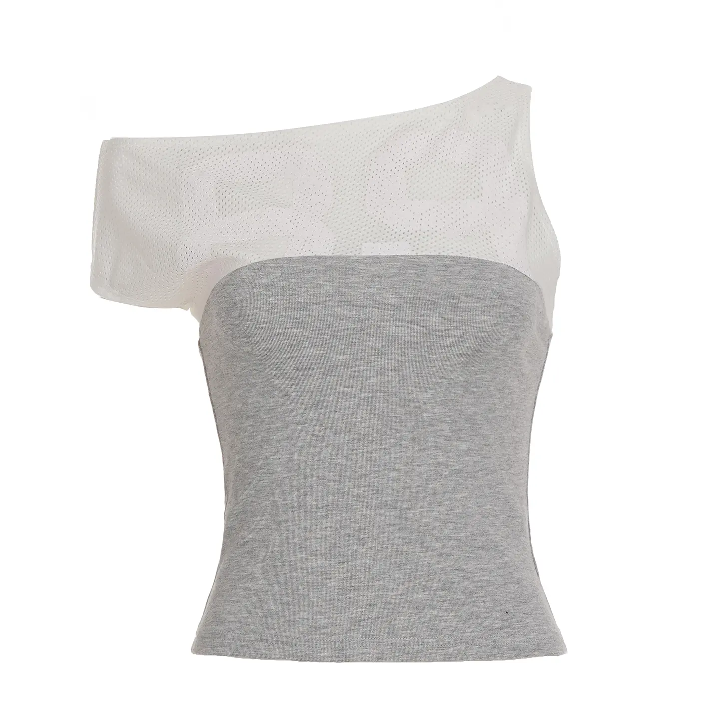 Rockmore Women'S Off-Shoulder Crop Tops Fashion Asymmetrical Neck Patchwork T-Shirts Y2K Figure Printed Mesh Slim-Fit Tops