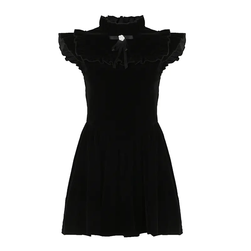 Rockmore Elegant Velvet Black Mini Dresses Sleeveless A-line Korean Fashion Birthday Party Coquette Sexy Ballroom Dress Women