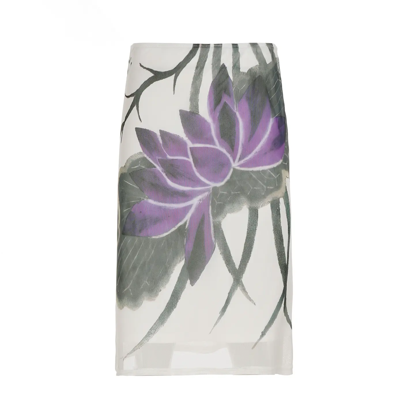 Rockmore Purple Mesh Floral Printed Midi Skirt Y2K Fairycore Grunge Aesthetic Low Waist Straight Women's Skirts Elegant Vintage