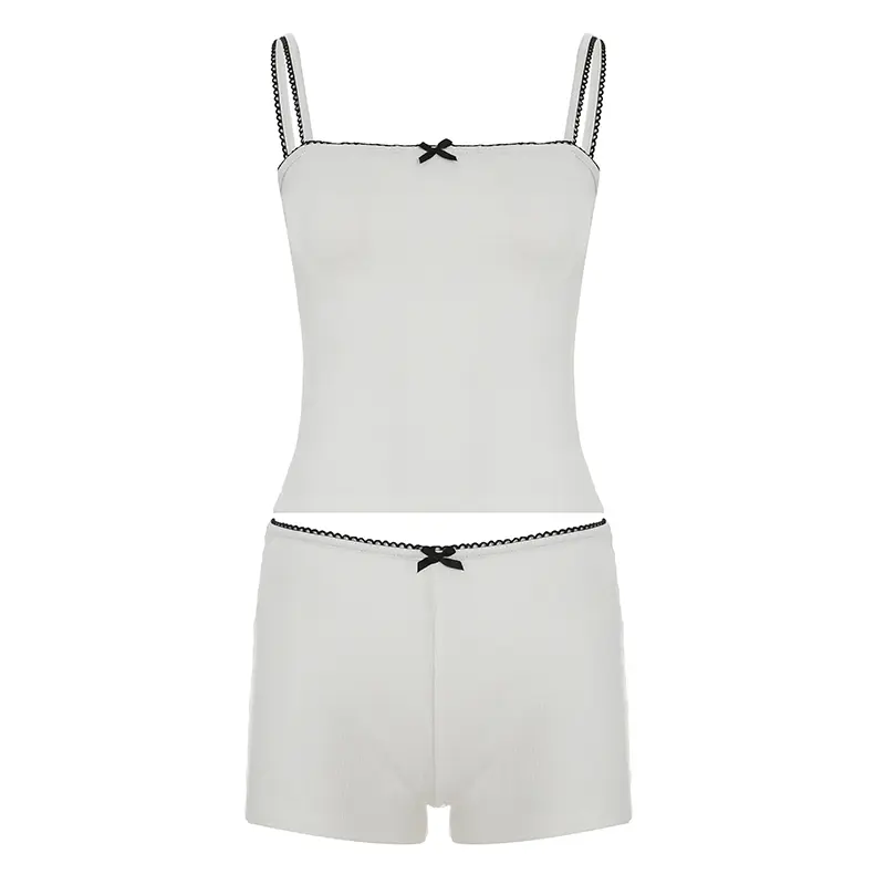 Rockmore Two-piece Women's Solid Knit Cami Top & Mini Shorts Set Casual Breathable Crop Top Short Pants Outfits Y2k coquette