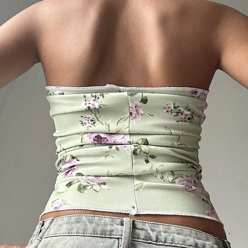 Rockmore Y2K Floral Print Tube Top Women Strapless Crop Top for Summer Camis for Party Holiday Coquette Aesthetic Fairycore