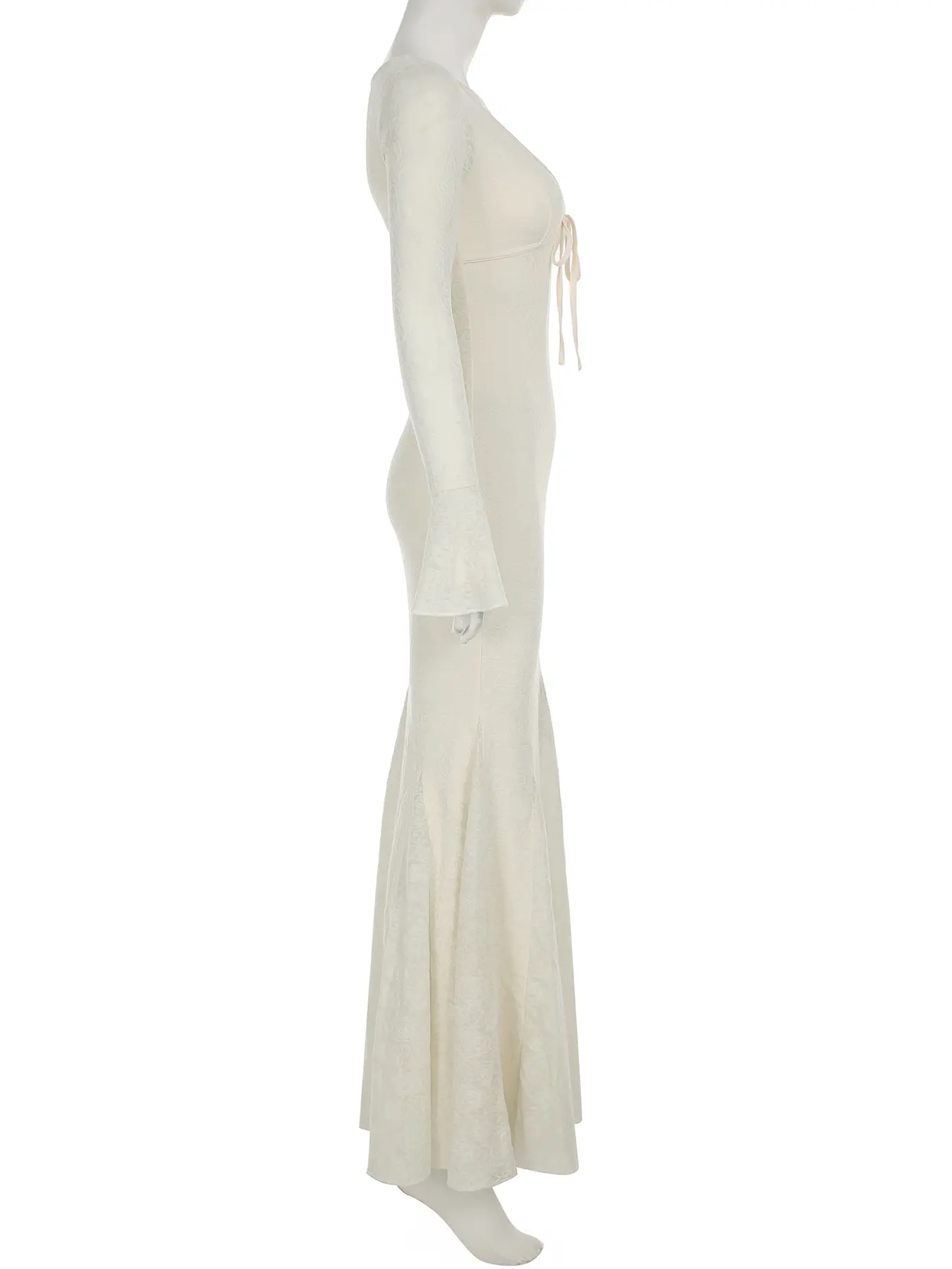Rockmore French V-neck Lace Patchwork Trumpet Long Dress Y2k Aesthetic Waist Mesh Skinny Party Drees Elegant Dresses Woman 2024