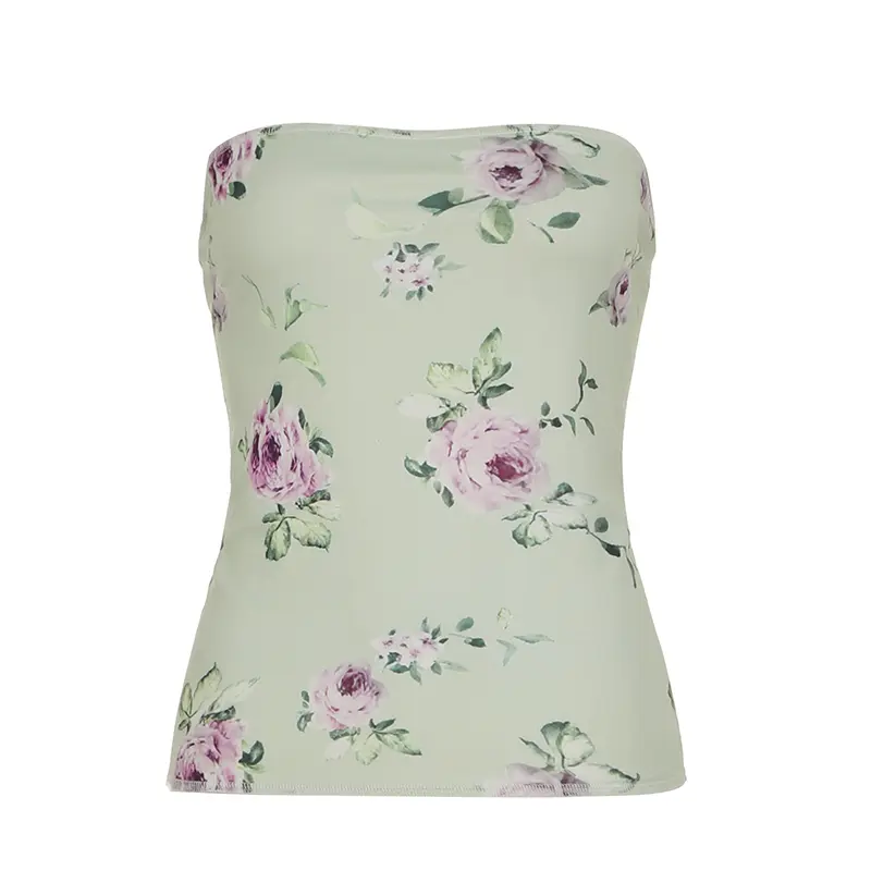 Rockmore Y2K Floral Print Tube Top Women Strapless Crop Top for Summer Camis for Party Holiday Coquette Aesthetic Fairycore