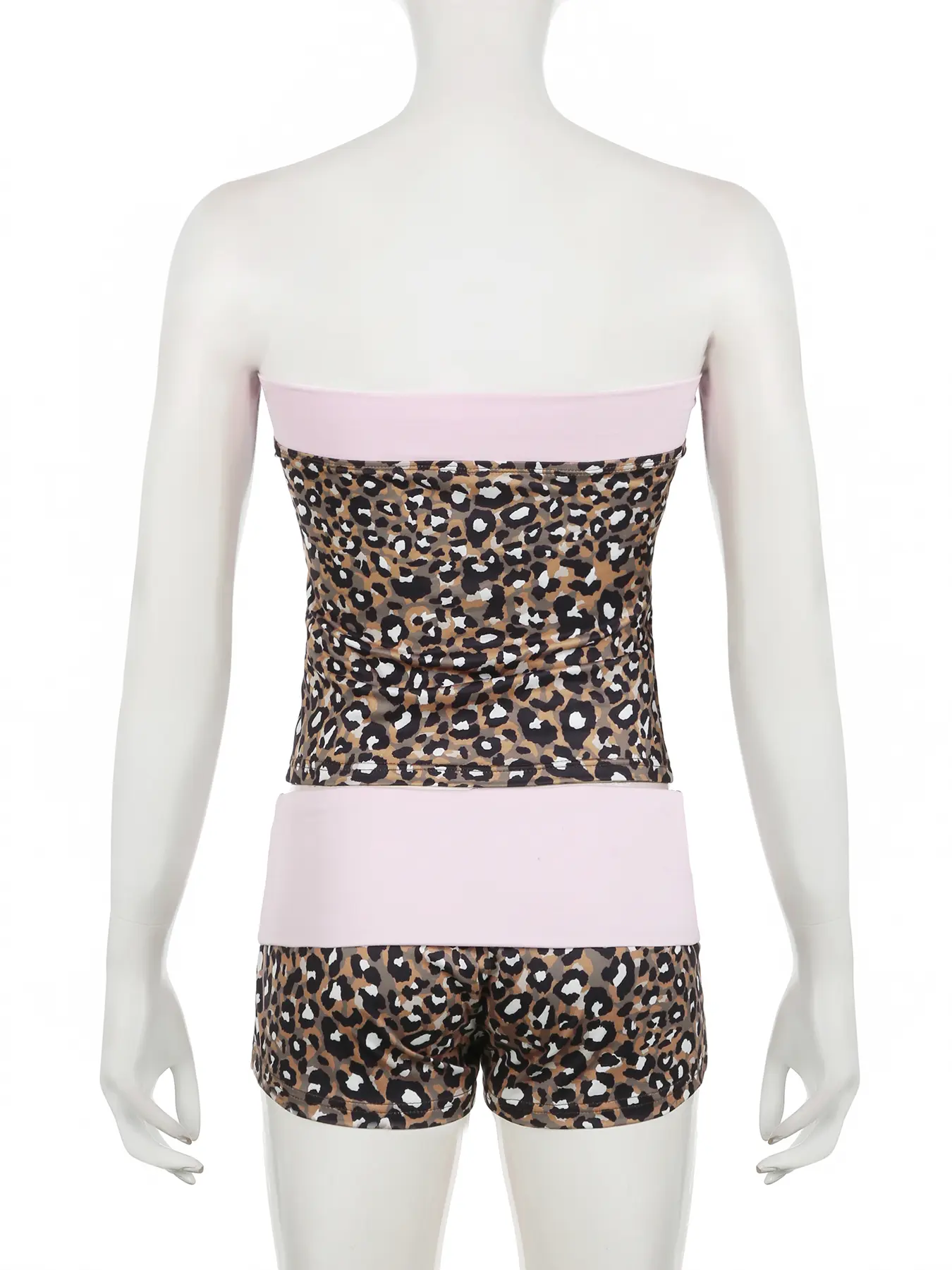 Rockmore Sexy Leopard Print Patchwork Tube Top 2PCS Shorts Vintage Aesthetic Sets Streetwear Casual Clothes Summer Women Outfits