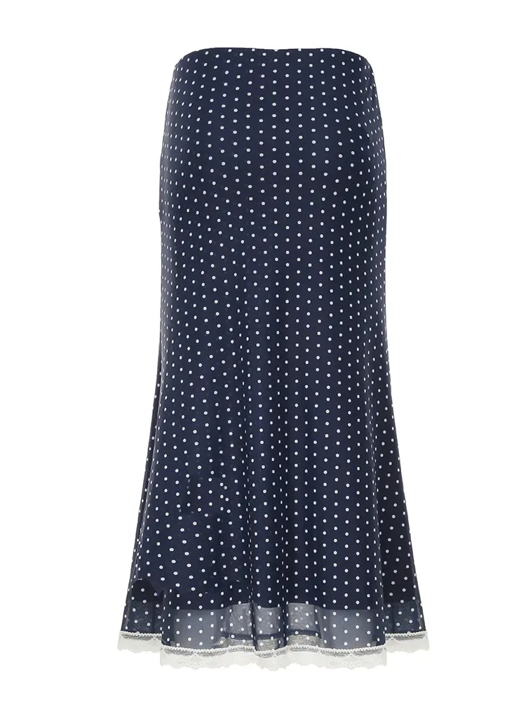 Rockmore Women Polka Dots Mesh Skirt Y2K Street Lace Print Wrap Mid Skirt Lady Elegant Spring Summer Casual Vacation Outfits